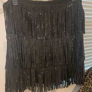 Black Tiered Fringe with Sparkling Rhinestones/Studs Skirt